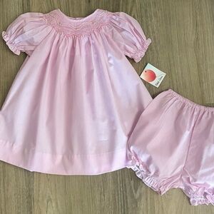 NEW! Petit Ami Smocked Pink Gingham Dress with Bloomers-size 9 months